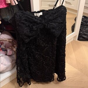 Black Floral Textured Top with Bow